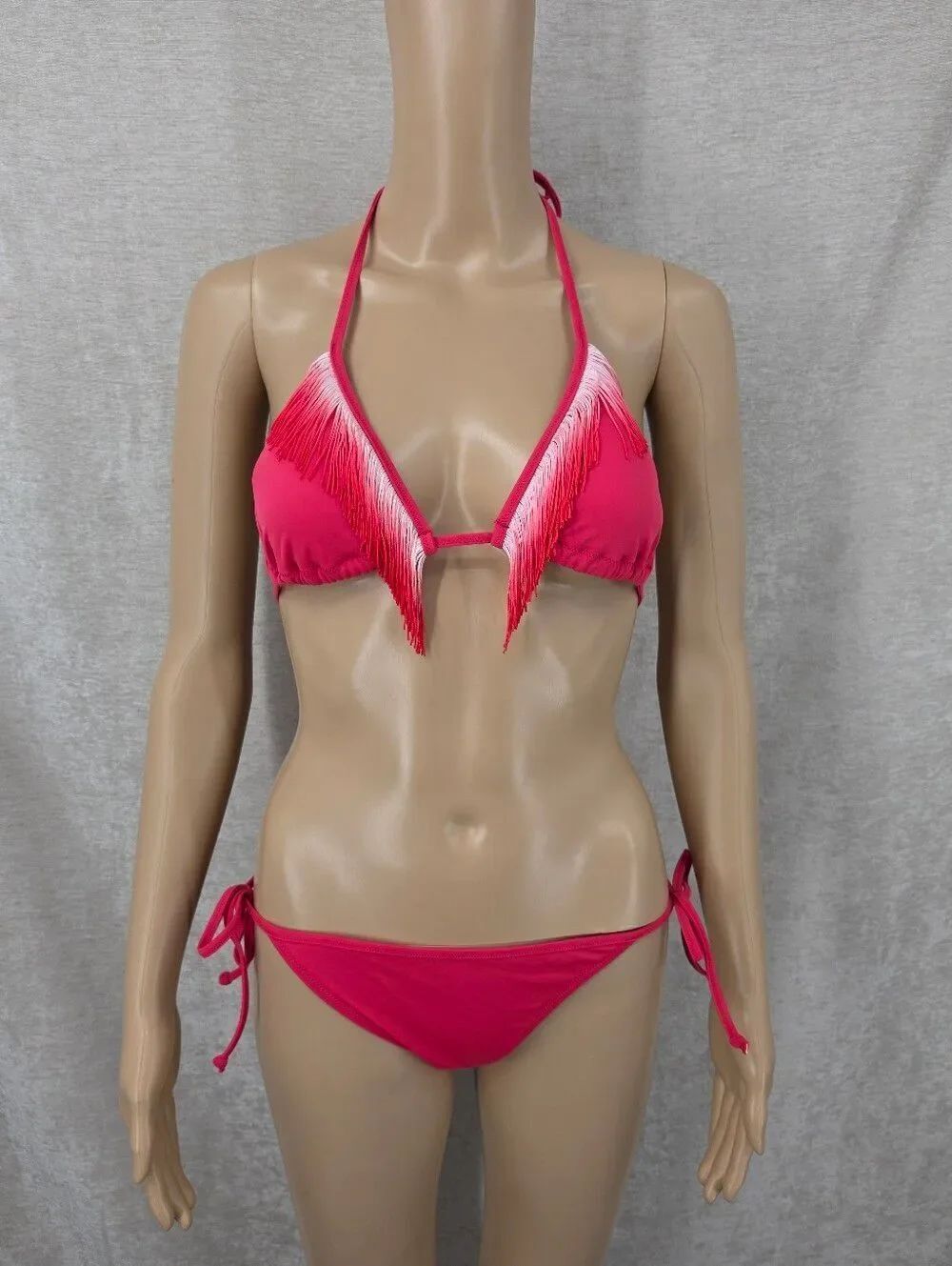 Victoria's Secret Fringe Tie-Bikini Set in Hot Pink